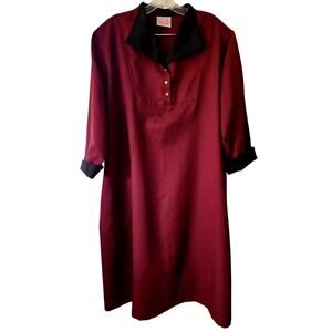 Vintage California Looks Burgundy Wide Collared Button Shirt Dress